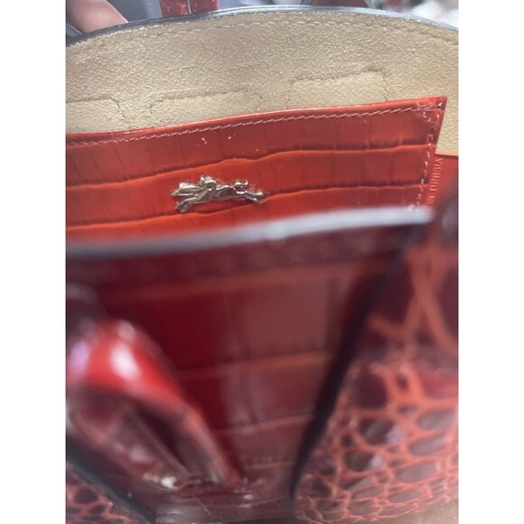 Longchamp Roseau Mine Croc Embossed Leather Shoulder Bag Marmalade Red NWT $495 - Picture 7 of 8